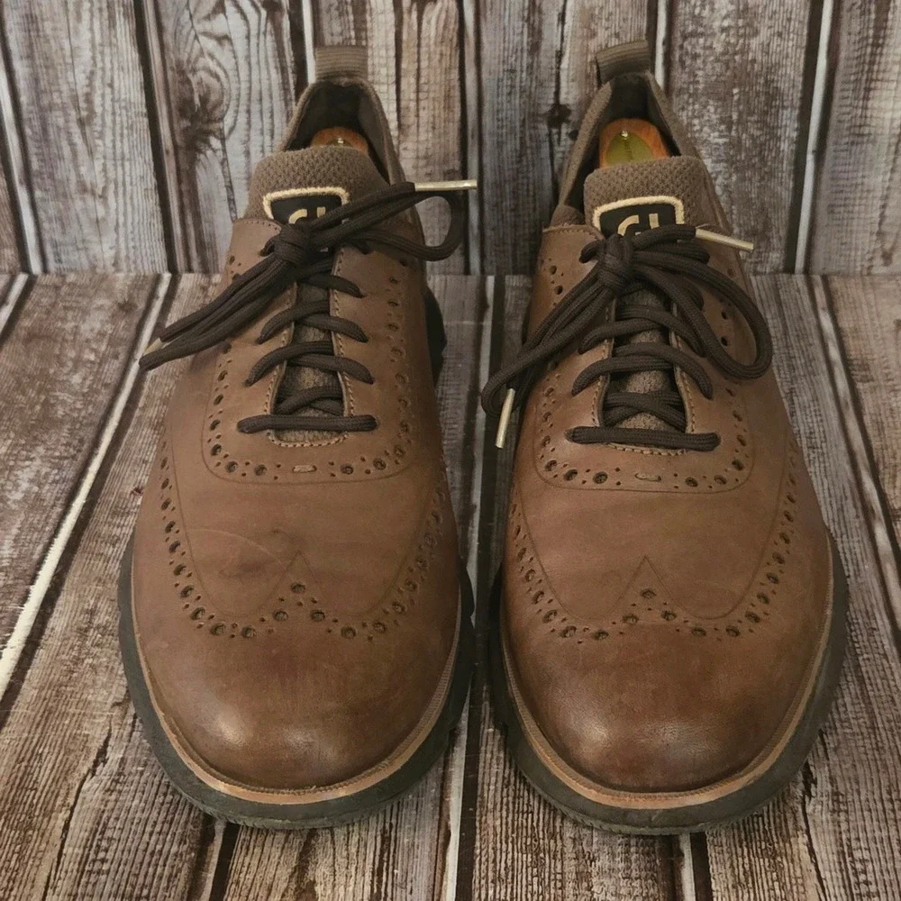 Sz 10.5 M Mens Cole Haan 4.Zerogrand Brown Leather Wingtip Oxford Shoes VGUC